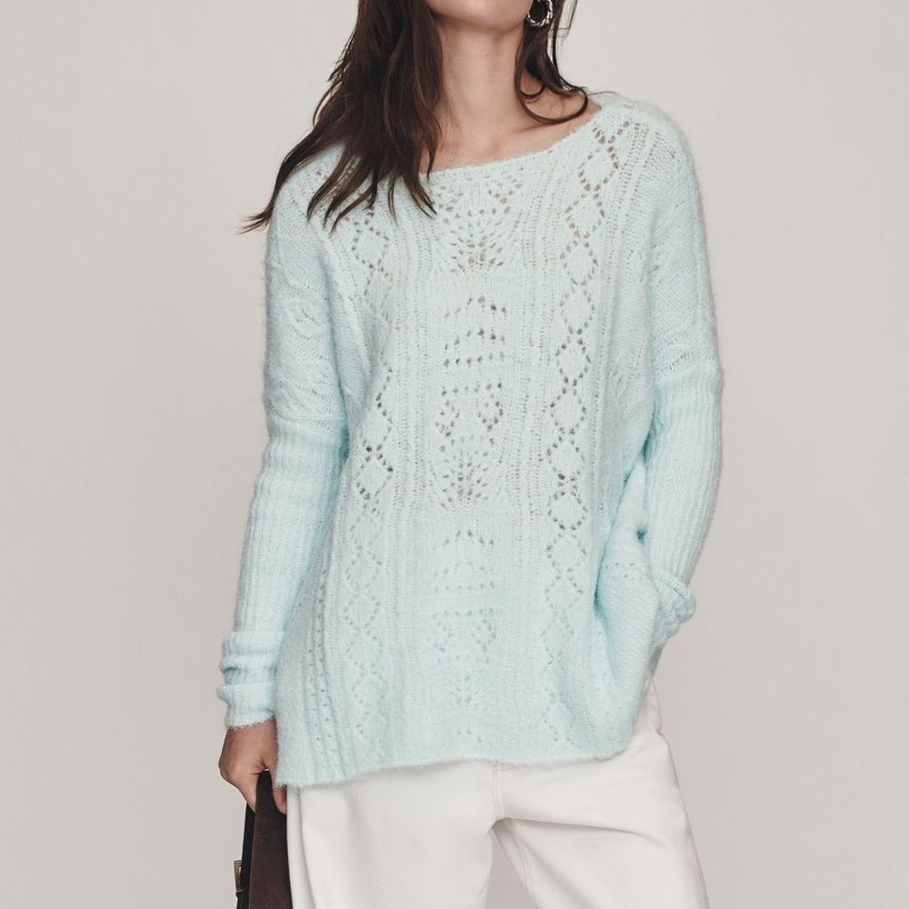 Anthropologie Pointelle Sweater- Pool Blue NWT $158 MSRP